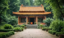 an oriental temple with steps leading to it