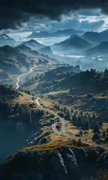 a very wide road on the side of a big hill