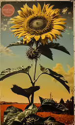 a large sunflower is in a photo with blue sky and clouds