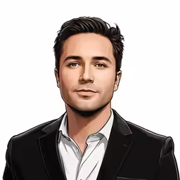 a drawing of a man with a suit and white shirt