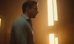 a man standing in front of four light strips