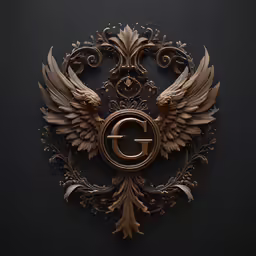 a monogrammed golden letter and angel wings