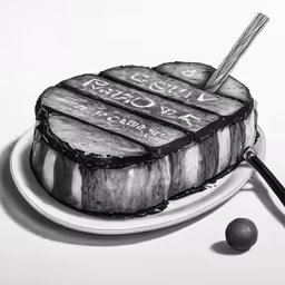 a cake on a plate with two sticks in it