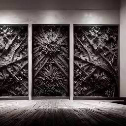 four panel sculptures, in an empty room