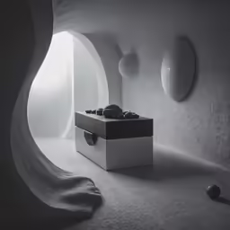 the interior of an adobe - style room is lit by a single light fixture