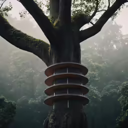 there is a tree with a red circle on it