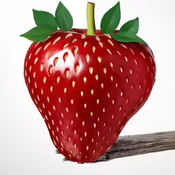 the big strawberries has a green leaf on it