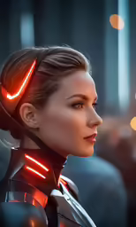 a woman in a sci - fili with a glowing headpiece