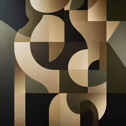 an abstract painting with several shapes and sizes