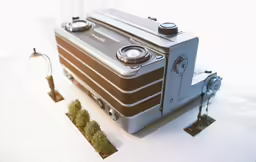 there is a old fashioned camera on display with no people