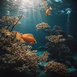 the underwater scene is shown with a few fish