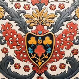 a large floral tile on the outside wall