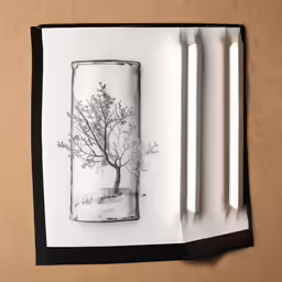 a book open to show an illustration of a tree