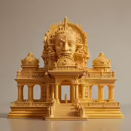 the statue is of an ancient building with statues on it