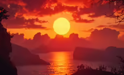 a sunset over the ocean is seen over water