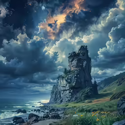a castle on a hill near the water