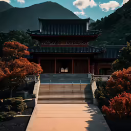 an ancient structure surrounded by mountains under a cloudy sky