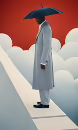 man in grey coat holding black umbrella on ramp