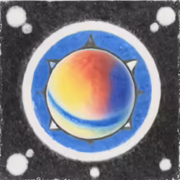 this is a drawing of a blue orange and black object