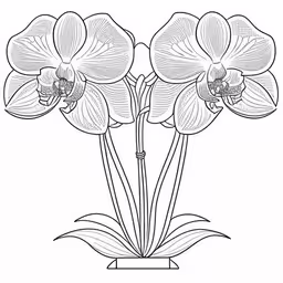 a line drawing of flowers in a pot,an image of three flowers in a vase