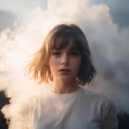 a young girl with smoke coming out of her hair