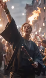 woman holding sparkle sticks in front of crowd