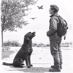 a man and his dog on a walk