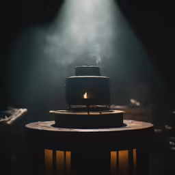 a light shines on the smoke and smoke of a stove
