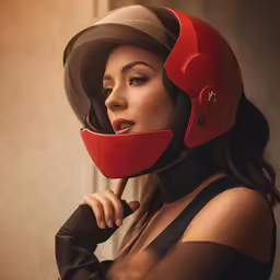 a painting of a woman wearing a motorcycle helmet