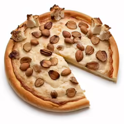 this is a very delicious looking pizza with almonds on top