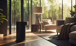 living room with modern furniture and floor lamp