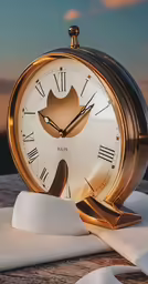 a clock has its hands resting on top of a blanket