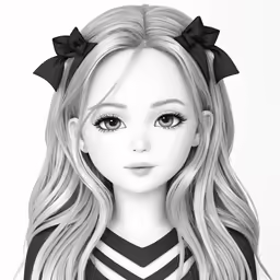 a blonde girl in black and white striped shirt with long hair