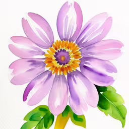 a painting of a flower on paper, the color is violet,the painting is done and is colored of various colors