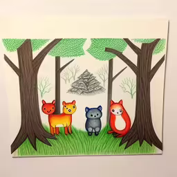 two animals in a forest with trees