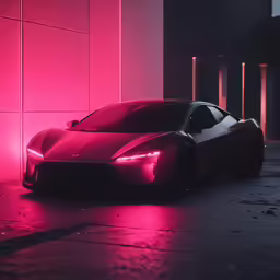 a sports car is shown with pink lights