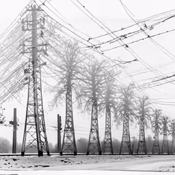 telephone poles in a black and white scene