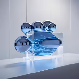 there is a sculpture with blue lights on top