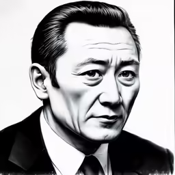 black and white drawing of a man in suit