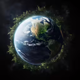 the earth as seen from space with trees on both sides