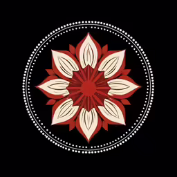 a white and red flower sitting inside a circular frame