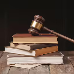 the gavel stands on top of books