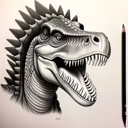 a pencil drawing of a t - rexus head,a drawing of a t - shirt with a dinosaur head