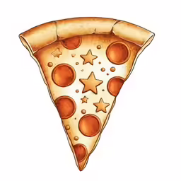 a piece of pizza with cheese and stars on it