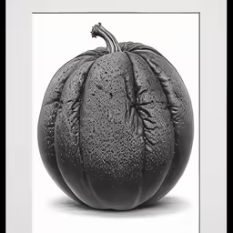 an artwork of a black pumpkin on a white background