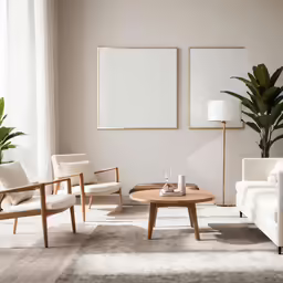 a living room scene with two chairs and a coffee table