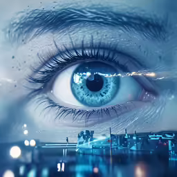 the iris of a eye that is reflecting traffic