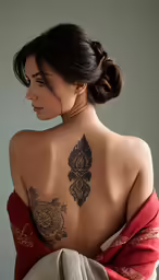 a woman with a tattoo that is on her back