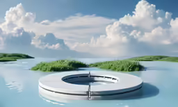 a circle shaped object is sitting on some water