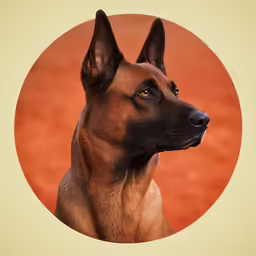 an image of a dog with orange background